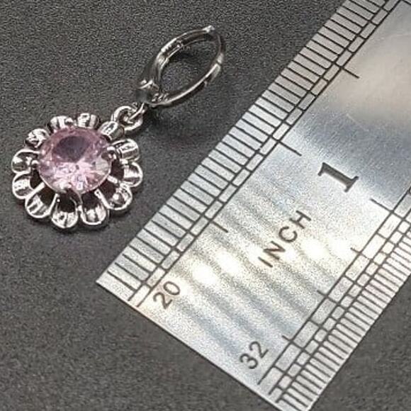 925 Silver Pink Necklace Earrings Flower CZ Diamond Set Spring Summer BOHO Gift - Picture 7 of 8